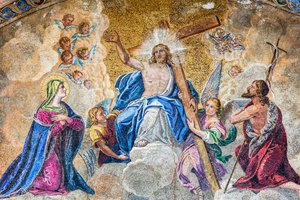 Christus in Herrlichkeit zwischen der Jungfrau Maria und Johannes dem Täufer (Detail)