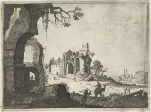 Zwei Ruinen in einer Landschaft (Landschaften mit antiken römischen Gebäuden) von Laurens Barata