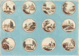 Zwölf Rundbilder mit Landschaften