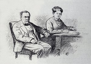 Porträt von Louis Pasteur (1822-1895), französischer Chemiker und Physiker, der seiner Frau Marie Laurent ein Verhältnis diktiert. Skizze von Lucien Laurent-Gsell (1860-1944) von Laurent Lucien Gsell