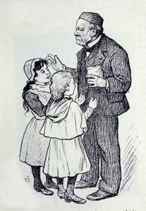 Porträt von Louis Pasteur (1822-1895), französischer Chemiker und Physiker, der den Kindern des Instituts Süßigkeiten gibt. Skizze von Lucien Laurent-Gsell (1860-1944) von Laurent Lucien Gsell