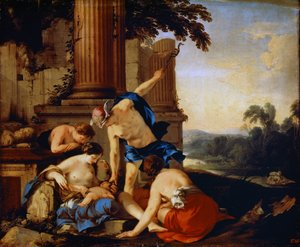 Merkur übergibt das Kind Bacchus den Nymphen von Nysa, 1638 von Laurent de la Hyre