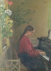 Yvonne, die Tochter des Künstlers, spielt Klavier, ca. 1905 von Laurits Regner Tuxen