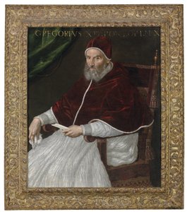 Porträt von Papst Gregor XIII., dreiviertellang, sitzend von Lavinia Fontana