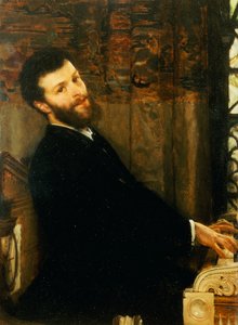 Porträt des Sängers George Henschel, der Alma-Tademas Klavier spielt, Townshend House, 1879 von Lawrence Alma Tadema