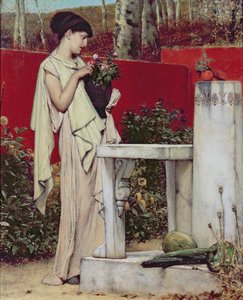 Frau mit einer Vase voller Blumen von Lawrence Alma Tadema