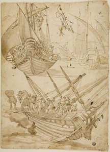 Besatzung verlässt das Schiff (recto); Skizzen von korinthischen Säulen (verso) von Lazzaro Tavarone
