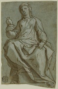 Sitzende weibliche Figur (Heilige Scholastika?) mit einer Taube von Lazzaro Tavarone
