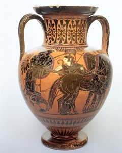 Schwarzfigurige Amphora mit Darstellung einer Quadriga, 515-490 v. Chr. (Keramik) von Leagros Group