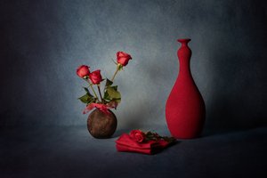 Elegante Rote Rose Stillleben von Leah Xu