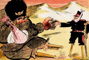 Die zukünftige Allianz - "Wir hätten so anfangen sollen!" - Russland und Japan schütteln sich die Hände. 1904 von Leal de Camara