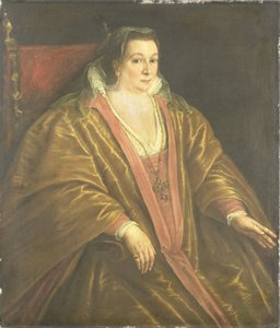 Porträt einer Frau, wahrscheinlich Morosina Morosini, Ehefrau von Marino Grimani, dem Dogen von Venedig von Leandro Bassano (workshop of)