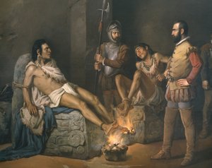 Folterung von Cuauhtemoc (1497-1525) 1893 (Detail) von Leandro Izaguirre
