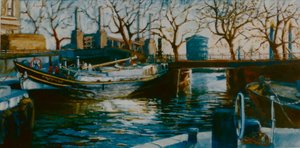 Grosvenor Dock, 2001, Boot im Thames Dock von Lee Campbell