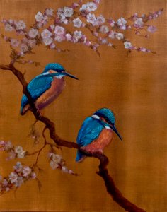 Zwei Eisvögel & Apfelblüte, 2021 von Lee Campbell