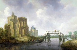 Die Brücke bei Heemstede, außerhalb von Haarlem von Leendert or Leonard Knijff