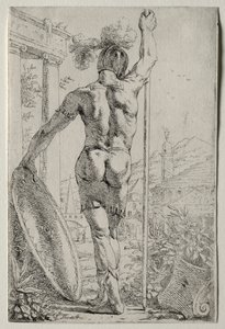 Ein Soldat stehend, von hinten gesehen von Leendert van der Cooghen