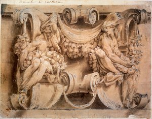 Skizze für ein Fries mit zwei Karyatiden, 1546-1554
