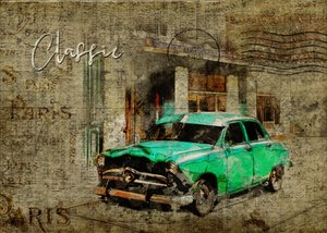 Klassisches grünes Paris Auto von Lembayung senja studio [Vintage Poster]