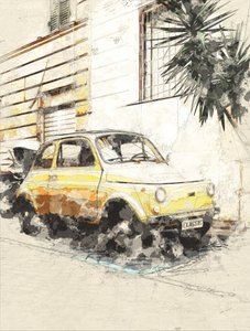 Klassischer gelber Fiat von Lembayung senja studio [Vintage Poster]