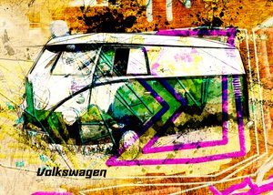 Bunter Grunge-Bus von Lembayung senja studio [Vintage Poster]