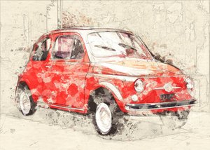 Rote Klassische Auto Skizze von Lembayung senja studio [Vintage Poster]