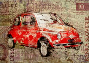 Roter Vintage Fiat 500 von Lembayung senja studio [Vintage Poster]