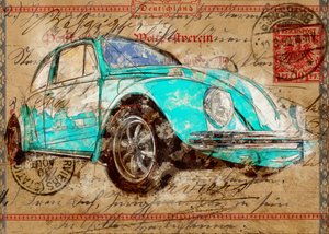 Teal-Käfer-Postkarte von Lembayung senja studio [Vintage Poster]
