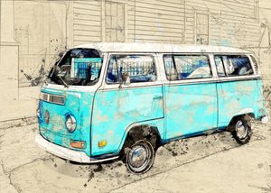 Vintage Blauer Camper Van