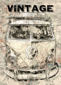 Vintage Bus Reise Karte
