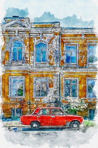 Vintage Auto Stadtgebäude