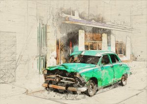 Vintage Grünes Auto Skizze