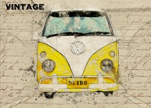 Vintage Gelber Van Skizze