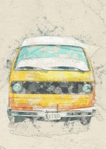 Gelber Retro Camper Van von Lembayung senja studio [Vintage Poster]