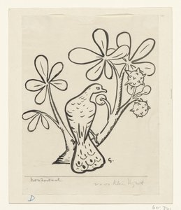 Taube auf einem Ast eines Kastanienbaums von Leo Gestel (signed by artist)