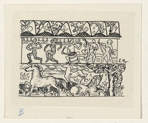 Pferde, tanzende Menschen und Masken von Leo Gestel (signed by artist)