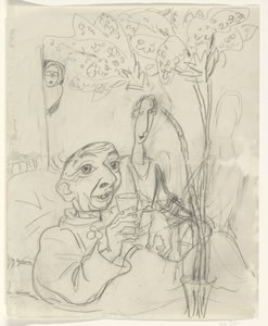 Karikatur von Leo Gestel auf seinem Krankenbett von Leo Gestel