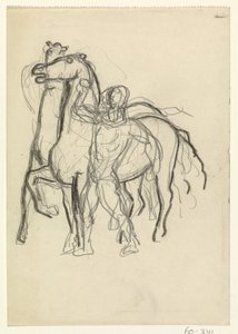 Mann hält zwei Pferde im Zaum von Leo Gestel