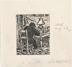 Mann schreibt an einem Tisch von Leo Gestel