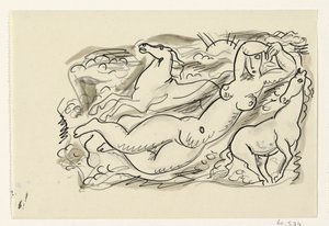 Nackte Frau und zwei Pferde im Meer von Leo Gestel