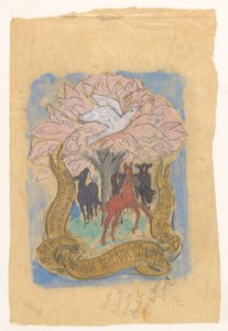 Entwurfszeichnung für einen Glückwunsch zur Geburt von Juliana Bellaar Spruyt von Leo Gestel