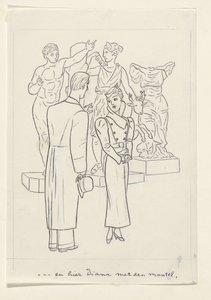 Frau und Mann vor drei Statuen von Leo Gestel
