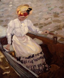 Elegante Dame in einem Ruderboot von Leo Putz