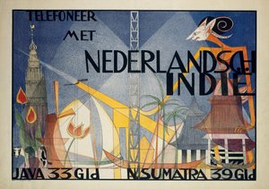 Poster Telefonieren mit Niederländisch-Indien von Leo Visser