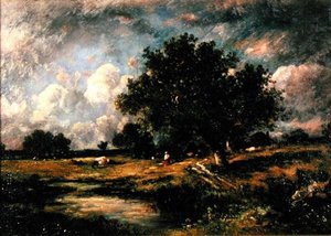 Landschaft mit Kühen und Figuren von Leon Victor Dupre