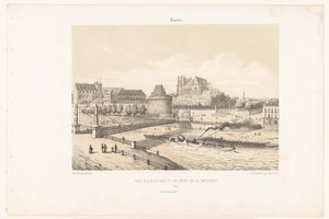 Blick auf das Schloss und die Pont de la Rotonde über die Loire in Nantes von Leon Auguste Asselineau