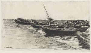 Fischerboote am Strand von Étretat von Leon Augustin Lhermitte
