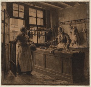 Innenansicht einer Metzgerei von Leon Augustin Lhermitte