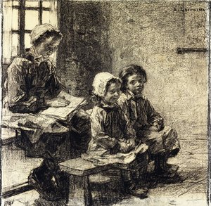 Kleine Mädchen in der Schule von Mont-Saint-Pere von Leon Augustin Lhermitte