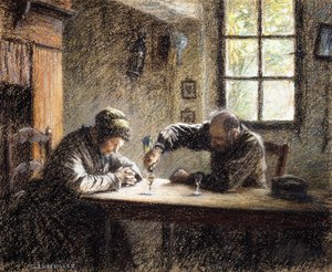 Mann und Frau trinken Eau de Vie von Leon Augustin Lhermitte